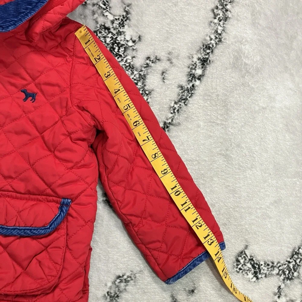 Mini Boden Toddler Red Quilted Hooded Jacket Coat Blue Trim Size 2-3Y